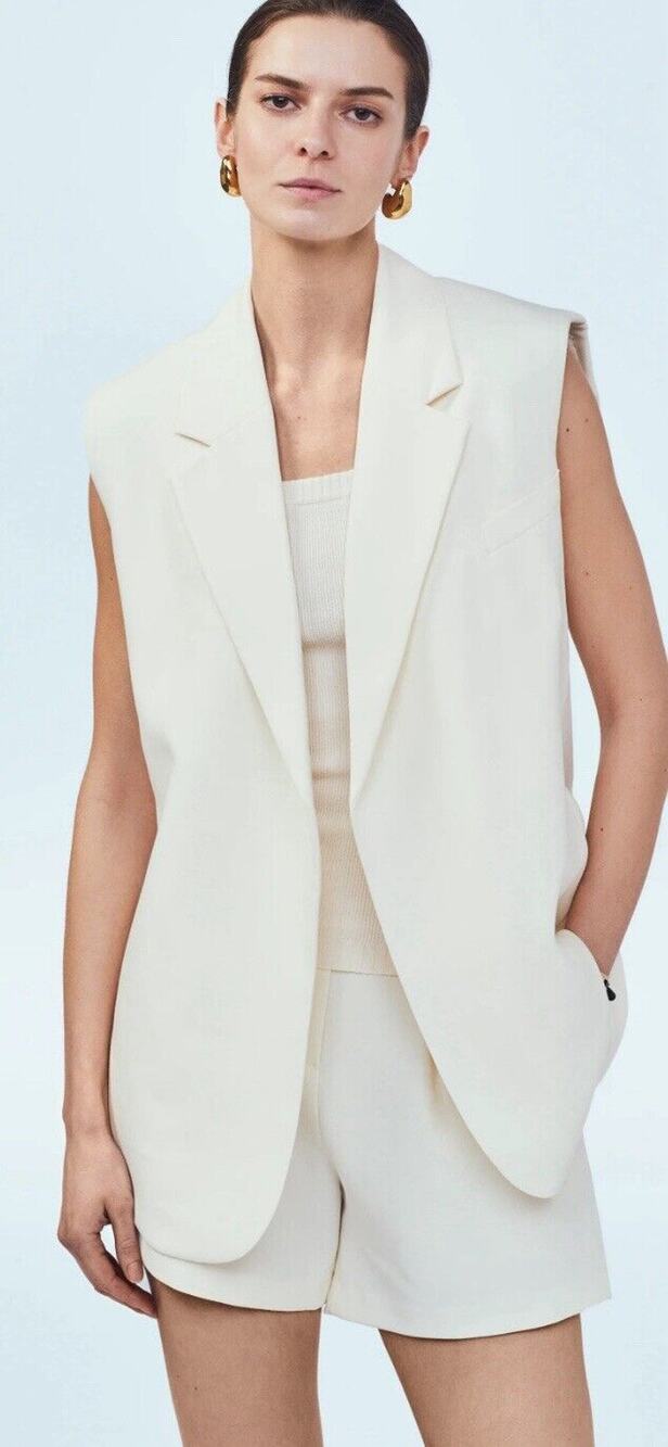 NWT Mayson The Label Chic Sleeveless Wrap Long Vest Blazer Ivory Size 4